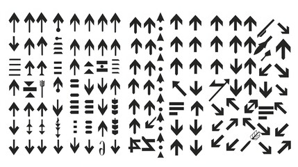 Elegant Set of 100 Black Arrows Icons: Modern and Sleek Vector Illustrations for Arrow Collection and User Interface Design - obrazy, fototapety, plakaty