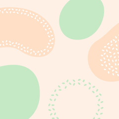 Modern Abstract Background Vector Shapes Texture Backdrop Light Orange and Green Round Dots and Blobs, Square Size for Social Media