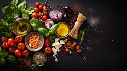 A comprehensive display of various fresh ingredients utilized in creating delectable Italian meals