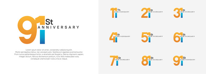 anniversary logotype vector set, orange and blue color for celebration purpose