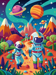 astronauts vector landscape background