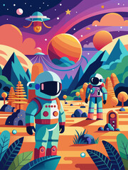 astronauts vector landscape background