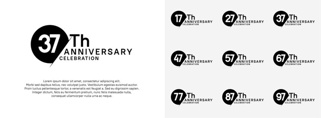 anniversary logo style vector sets. black circle and white number for celebration