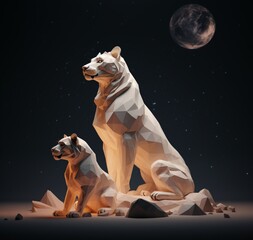 art work of white lion in the night