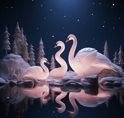 two swans in the lake