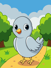 Fototapeta premium A cute dove perches on a branch with a scenic landscape in the background.