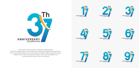 anniversary vector set. blue color with orange swoosh can be use for celebration