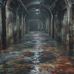 Dirty rough abandoned old slammed, Neo brutalism, dangerous huge underground place, unsecured, 3D Effects, chrome effect