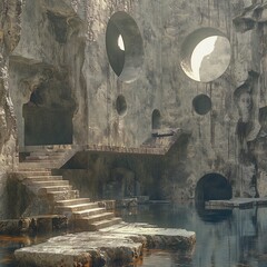 Dirty rough abandoned old slammed, Neo brutalism, dangerous huge underground place, unsecured, 3D Effects, chrome effect