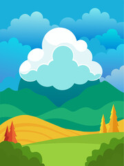Obraz premium A cloudy vector landscape background with a blue sky and white clouds.