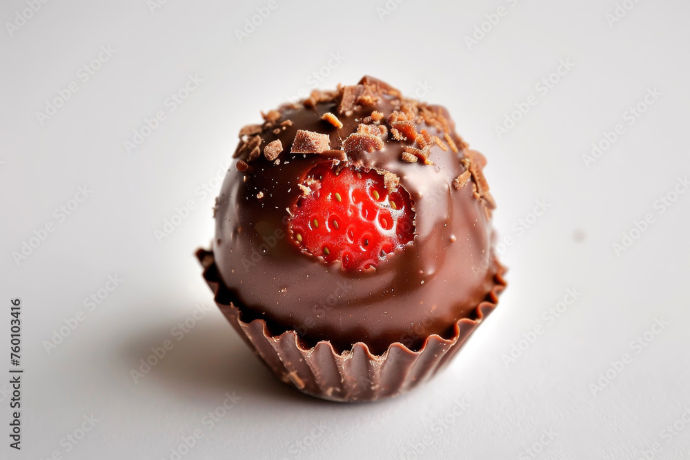 Wall mural a chocolate truffle with a strawberry center