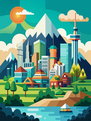 Cityscapes vector landscape background depicts an urban skyline with tall buildings and a vibrant atmosphere.