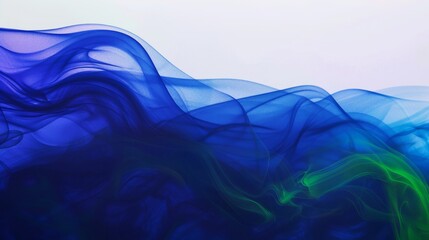 Abstract flowing fabric texture in deep blue with green accents. Deep blue abstract texture that mimics flowing water or smoke. Elegant fluid abstract design in blue and green tones. - obrazy, fototapety, plakaty
