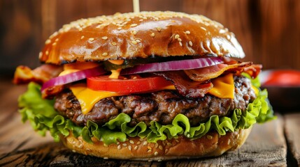 Classic Cheeseburger With Onions, Lettuce, Tomato