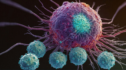 T-cells attacking cancer cell