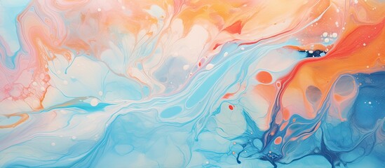 A closeup photo of an electric blue painting with fluid patterns resembling a natural landscape on...