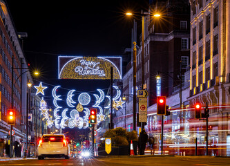 Fototapeta na wymiar Ramadan lights on Oxford street in central London