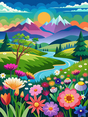 Fototapeta na wymiar Vivid blooms of every hue dance across a vibrant landscape, creating an enchanting tapestry of color.