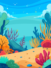 Fototapeta na wymiar Coral reefs flourish in the vibrant underwater landscape, teeming with colorful marine life.