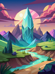 Crystal clear water and a vibrant landscape create a breathtaking backdrop in this vector illustration.