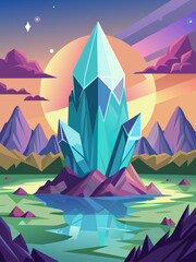 Crystal vector landscape background features stunning hues of blue, green, and purple with a shimmering crystal-like texture.
