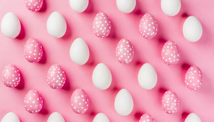 Easter Egg Symphony: Pastel Pinks and Whites on a Soft Pink Background, Seamless Easter Pattern: Pink and White Eggs on Pink Background