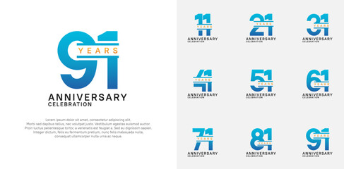 anniversary logotype vector set with blue color for special celebration