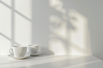 tho cups of coffee on the table on white background