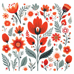 Stylized pattern with flowers on a white background