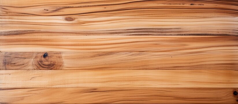 A closeup of a brown hardwood plank table with a grainy texture, showcasing the amber hues of the wood stain and varnish. The flooring is warm and inviting, with a beige undertone