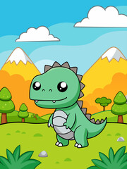Obraz premium The majestic dinosaur roams through a vibrant prehistoric landscape.