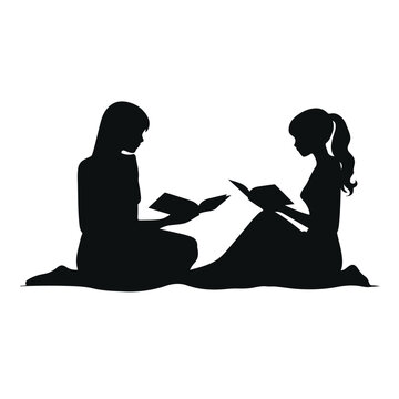Stylized silhouettes of the girl and the woman read