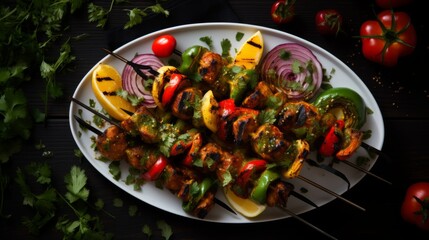 Delicious grilled skewers with meat and vegetables, with a touch of smoky flavor perfect for a BBQ