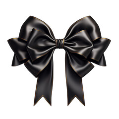 a black bow with gold trim