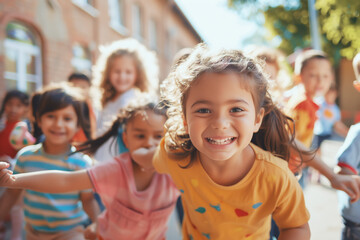 Group of multiethnic happy kids  - obrazy, fototapety, plakaty