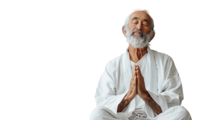 An elderly man peacefully sitting in a lotus position, embodying wisdom and tranquility