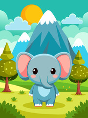 Obraz premium A cute elephant is posing against a scenic landscape background.