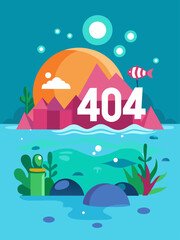 An error 404 message displayed on a textured water background.