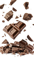 Levitating chocolate bar chunks transparent  background