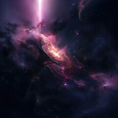 Nebula with a bright light beam through center