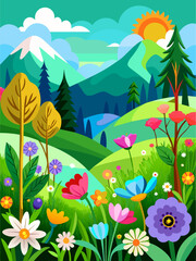 Fototapeta na wymiar A serene floral landscape with vibrant blooms against a picturesque backdrop.