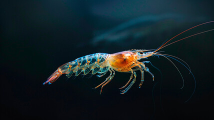 Fototapeta premium close - up shot, fresh red shrimp on black background