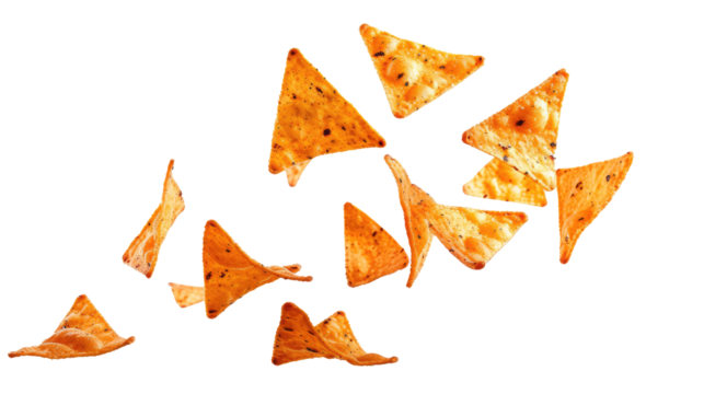 tortilla chip levitating, falling, flying transparent background