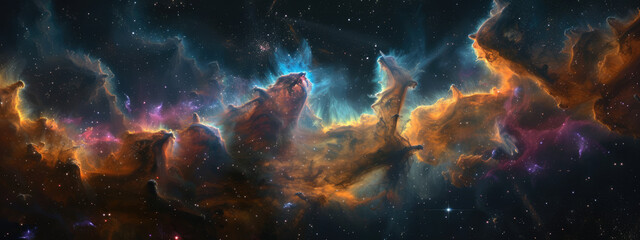 Majestic space nebula with vibrant colors - obrazy, fototapety, plakaty