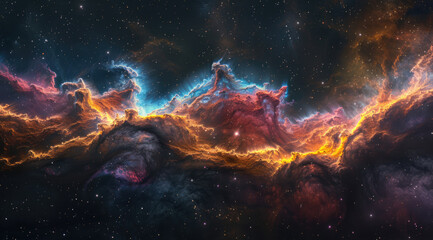 Ethereal cosmic scene with fire-like nebula - obrazy, fototapety, plakaty