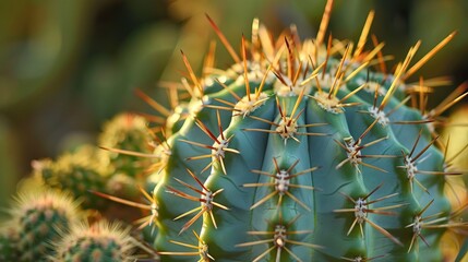 Close up view of a cactus plant covered in numerous small spines, showcasing its intricate natural defense mechanism