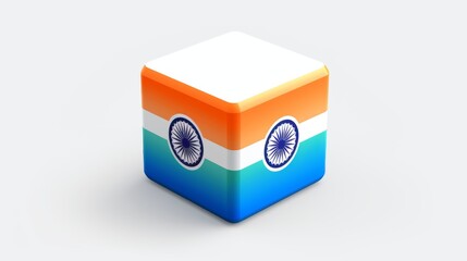 An isometric perspective showcasing a cube with a digitally rendered Indian flag, representing technological approach to national symbols