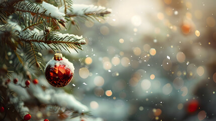 Branches d'arbres de Noël festives : une toile de fond joyeuse et joyeuse pour la période des fêtes - obrazy, fototapety, plakaty