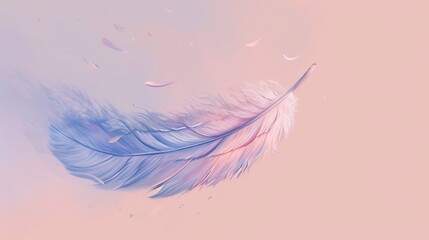 Illustration of a soft feather in motion, gently falling against a blush-toned background for a calming picture