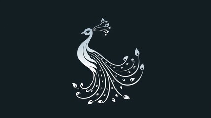Fototapeta na wymiar A graceful white peacock with flowing feathers, created in a minimalist style on a dark background